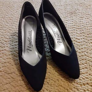BLACK PEAU DE SOIE SHOES 3" HEEL - SIZE 8